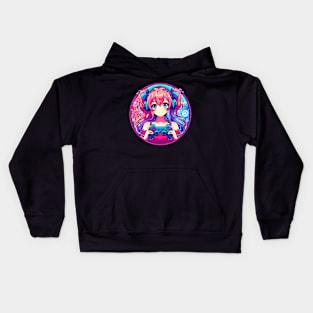 Pink neon bright gamer girl Kids Hoodie